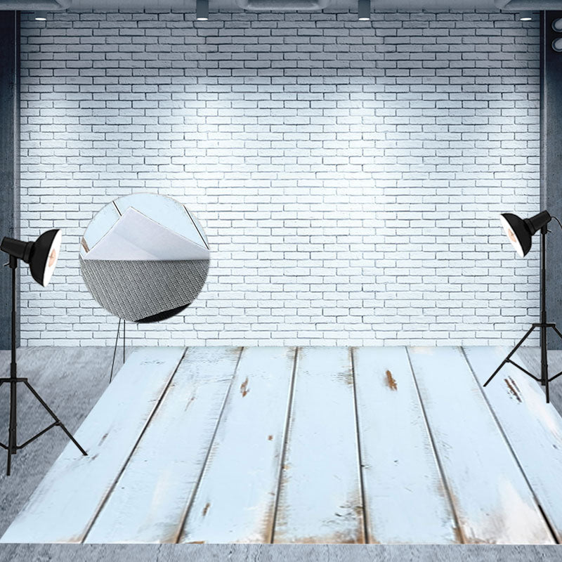 Aperturee - Vintage Light Blue Vertical Stripe Wood Floor Mat