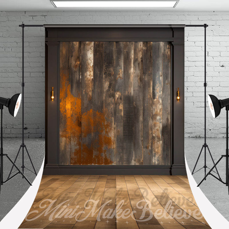 Aperturee - Vintage Red Brown Wood Wall Floor Sweep Backdrop