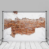 Aperturee - Vintage Shabby Brick White Red Wall Photo Backdrop