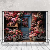 Aperturee - Vintage Shop Blue Door Clay Pot Flower Backdrop