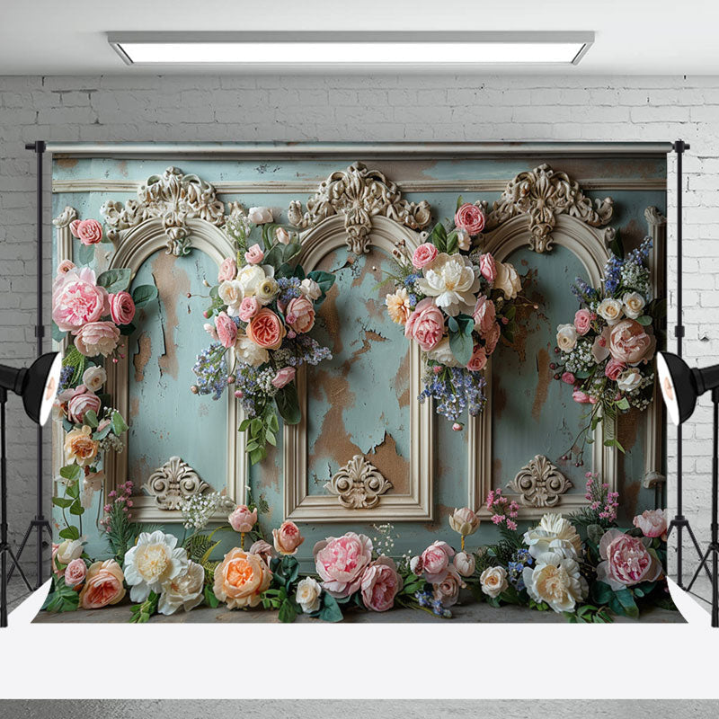 Aperturee - Vintage Wall Floral Arch Door Wedding Backdrop