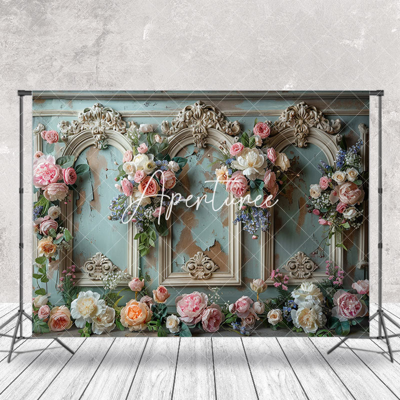 Aperturee - Vintage Wall Floral Arch Door Wedding Backdrop