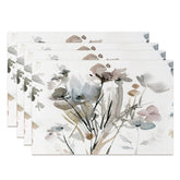 Aperturee - Vintage White Ink Floral Dining Set Of 4 Placemats