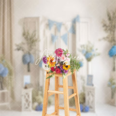 Aperturee - Vintage White Room Blue Floral Cake Smash Backdrop