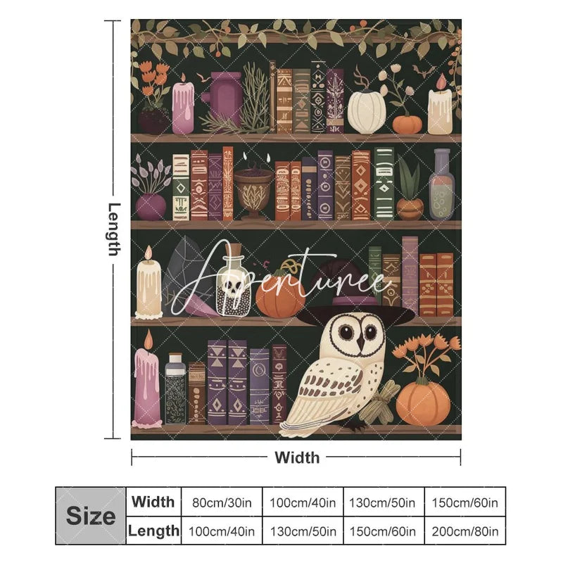 Aperturee - Vintage Wood Bookshelf Owl Magic Book Custom Blanket