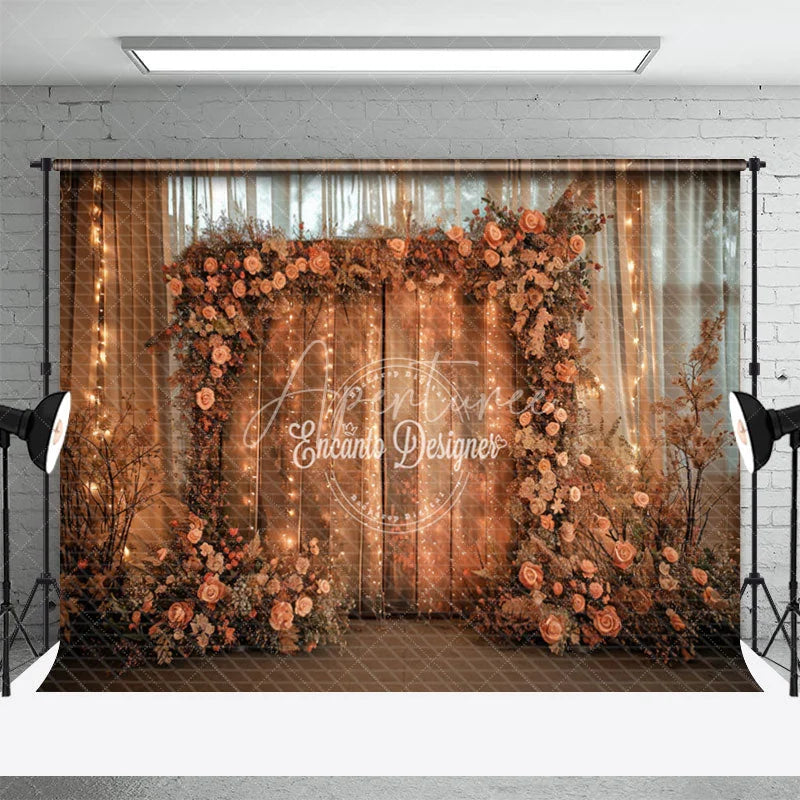 Aperturee - Vintage Wooden Planks Garland Tulle Indoor Backdrop