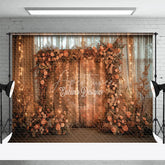 Aperturee - Vintage Wooden Planks Garland Tulle Indoor Backdrop