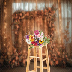 Aperturee - Vintage Wooden Planks Garland Tulle Indoor Backdrop