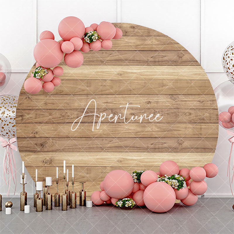 Aperturee - Vintage Wooden Texture Wall Circle Birthday Backdrop
