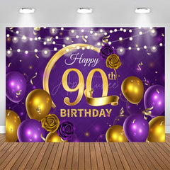 Aperturee - Violet Balloon Floral Happy 90Th Birthday Backdrop