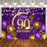 Aperturee - Violet Balloon Floral Happy 90Th Birthday Backdrop
