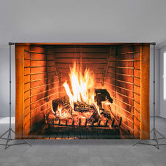 Aperturee - Warm Fireplace Wood Fuel Winter Backdrop For Photo