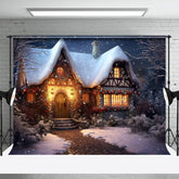Aperturee - Warm Light Snowy Stone House Photo Winter Backdrop