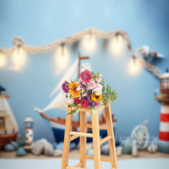 Aperturee - Warm Sailboat Lighthouse Photo Cake Smash Backdrop