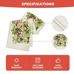 Aperturee - Watercolor Green Leaves Cherry Christmas Table Runner