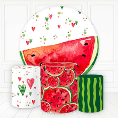 Aperturee Watermelon Heart Summer Theme Round Birthday Backdrop Kit