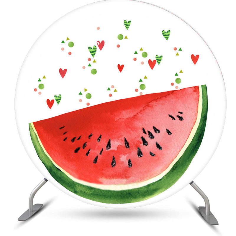 Aperturee - Watermelon Heart Summer Theme Round Birthday Backdrop Kit