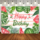 Aperturee - Watermelon Monsteras Stripe Summer Birthday Backdrop