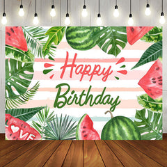 Aperturee - Watermelon Monsteras Stripe Summer Birthday Backdrop