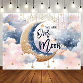 Aperturee - We Are Over Moon Cloud Twins Baby Shower Backdrop