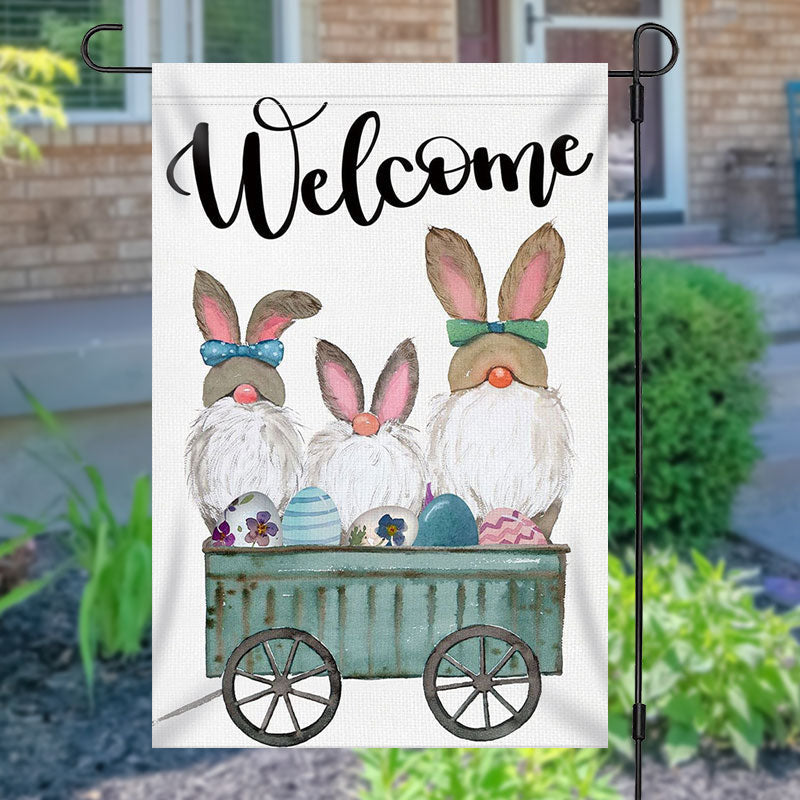 Aperturee - Welcome Cartoon Rabbit Eggs Christmas Garden Flag