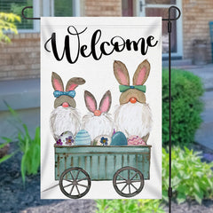 Aperturee - Welcome Cartoon Rabbit Eggs Christmas Garden Flag