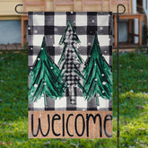 Aperturee - Welcome Green Xmas Tree Plaid Christmas Garden Flag
