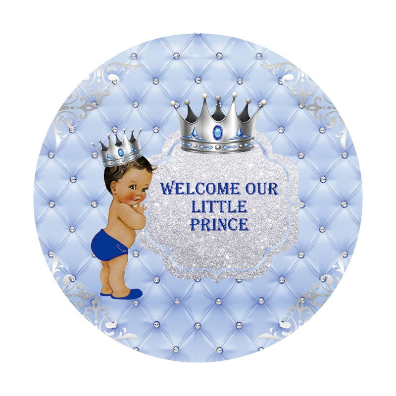 Aperturee - Welcome Our Little Prince Round Blue Baby Shower Backdrop