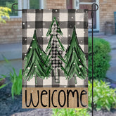 Aperturee - Welcome Pine Trees Checkered Christmas Garden Flag