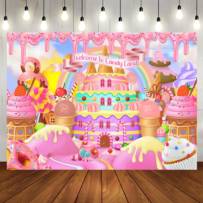 Aperturee - Welcome To Candy Land Castle Birthday Backdrop