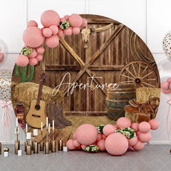 Aperturee - Western Cowboy Wooden Barn Round Birthday Backdrop