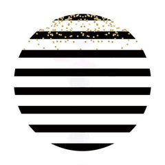 Aperturee - White And Black Stripes Glitter Round Birthday Backdrop