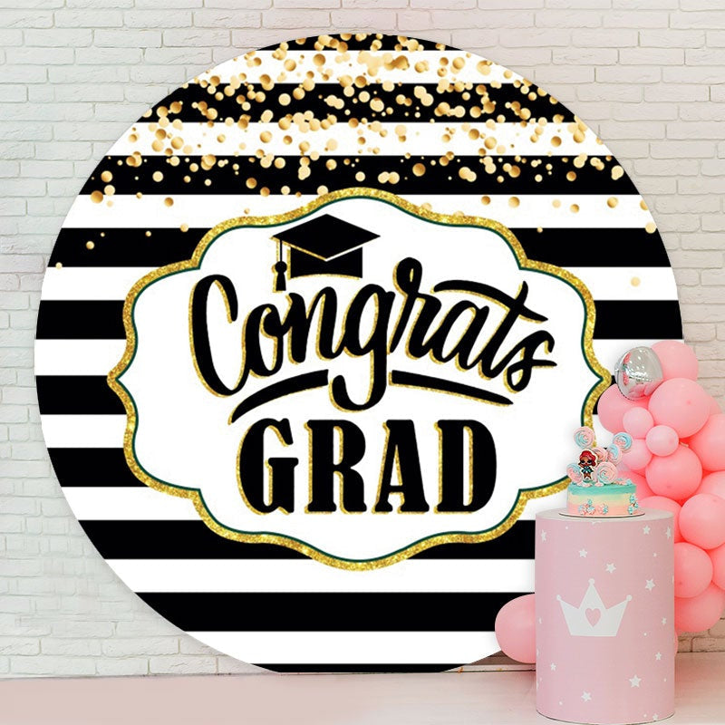 Aperturee - White And Black Stripes Round Graduation Backdros