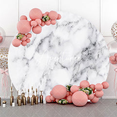 Aperturee - White And Grey Simple Marble Round Birthday Backdrop