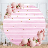 Aperturee - White And Pink Stripes Round Birthday Backdrop