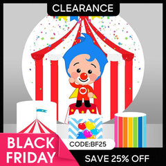 Aperturee - (Ship In 24HR) White And Red Circus Themed Circle Birthday Backdrop