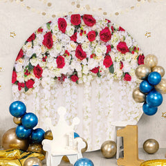 Aperturee - White And Red Floral Round Wedding Backdrops