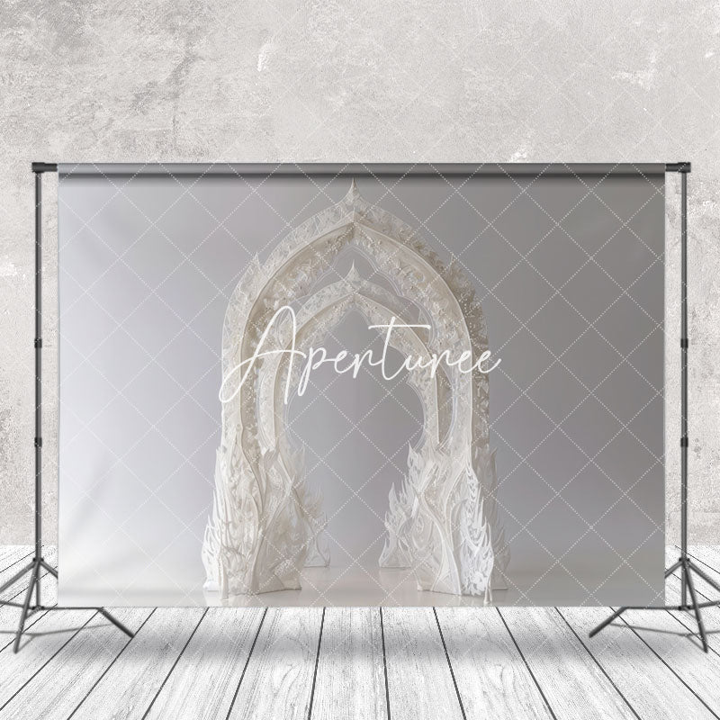 Aperturee - White Artistic Arch Wedding Backdrop For Photography