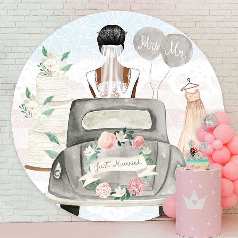Aperturee - White Ballons And Cake Round Wedding Backdrop