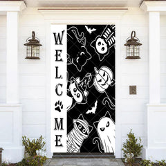 Aperturee - White Black Cats Halloween Welcome Home Door Cover