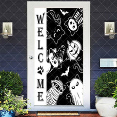 Aperturee - White Black Cats Halloween Welcome Home Door Cover