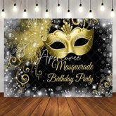 Aperturee - White Black Golden Masquerade Happy Birthday Backdrop