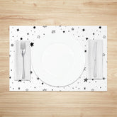 Aperturee - White Black Stars Seamless Fabric Set Of 4 Placemats
