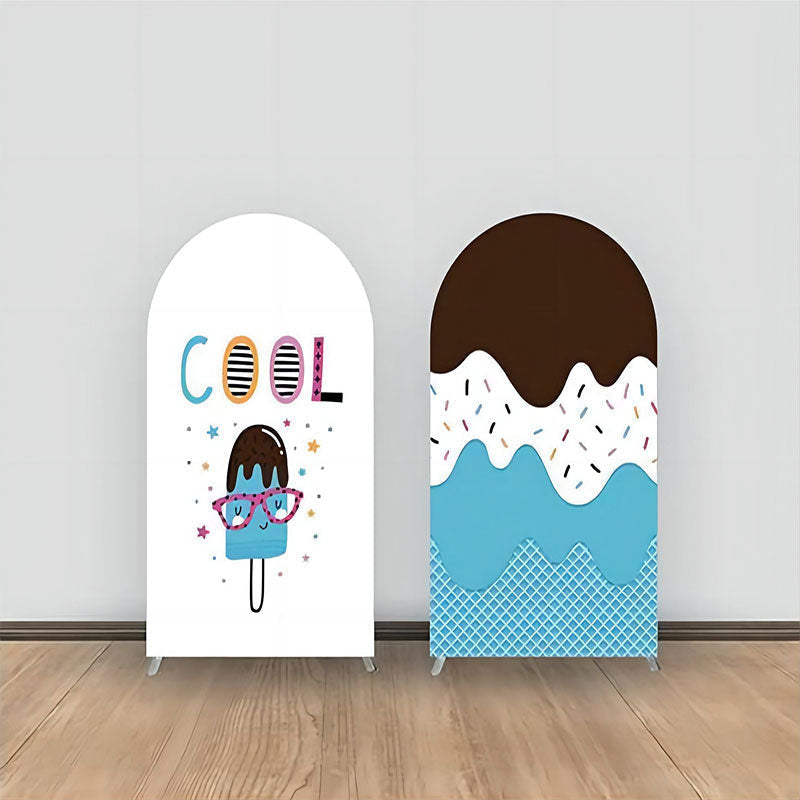 Aperturee - White Blue Cool Ice Cream Double Sided Arch Backdrop