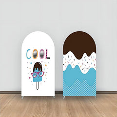 Aperturee - White Blue Cool Ice Cream Double Sided Arch Backdrop