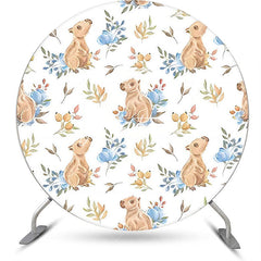 Aperturee - White Blue Floral Wombat Round Birthday Backdrop