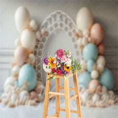 Aperturee - White Blue Pink Boho Balloon Backdrop For Cake Smash