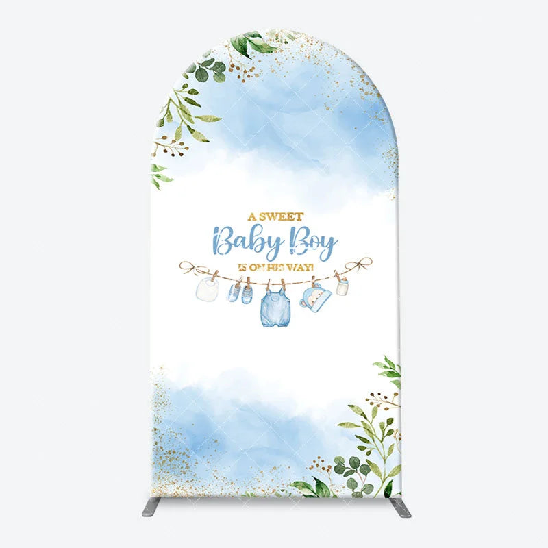 Aperturee - White Blue Spring Leaf Sweet Baby Boy Arch Backdrop