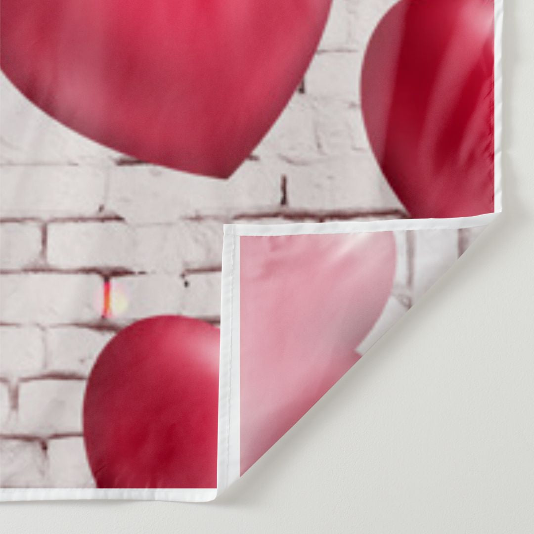 Aperturee - White Brick Red Heart Happy Valentines Backdrop