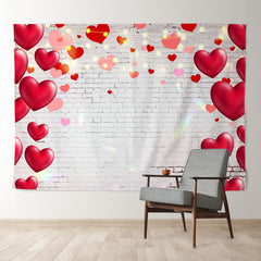 Aperturee - White Brick Red Heart Happy Valentines Backdrop